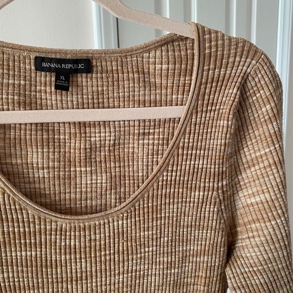Banana Republic Space Dye Scoop Neck Sweater XL Tan Ribbed Knit Top - Picture 3 of 4